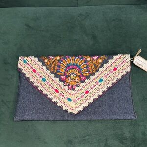 Embroidered Denim Clutch